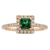 14K Yellow Gold Square Tsavorite Garnet Diamond Halo Ring